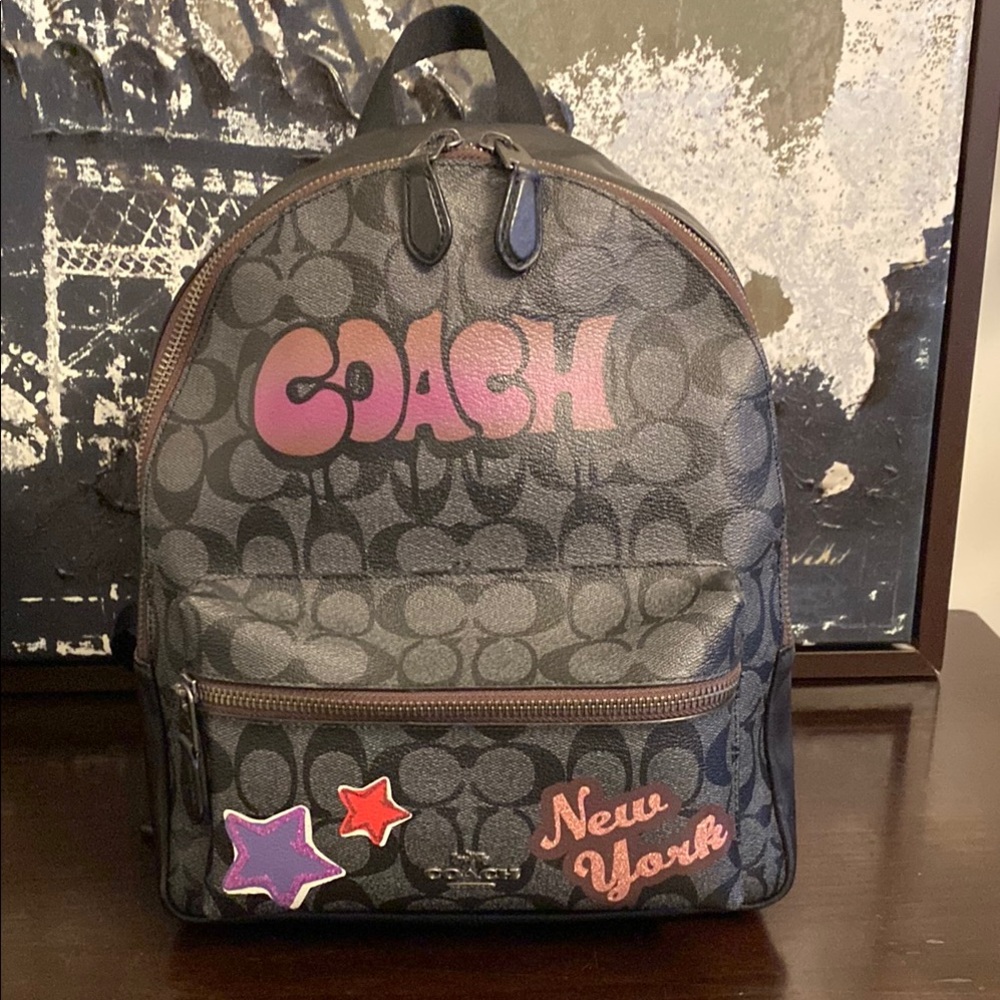 Authentic Coach Black Backpack with Pink and Purple Accents